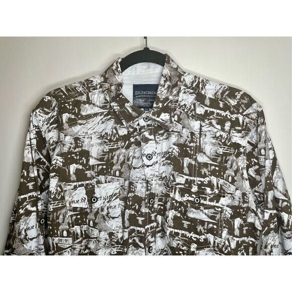 🔴 Superior Signature Brown Western Style Printed Button Front Shirt XXL - Picture 3 of 13